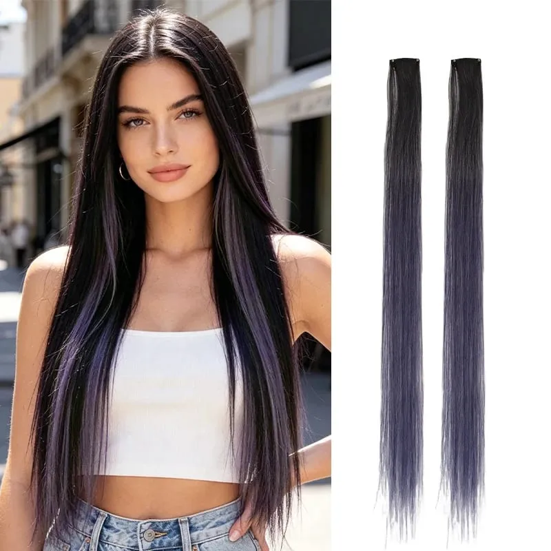 2Pcs Pack Two-Tone Ombre Highlight Clip in Wig Straight Hair Piece Synthetic Fiber Comb for Daily Party Look — image 14