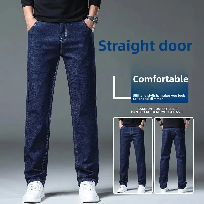 2026 Y2k Clothes Pantalon Homme Stretch Business Four Seasons Blue Regular Fit Straight Jeans — image 4
