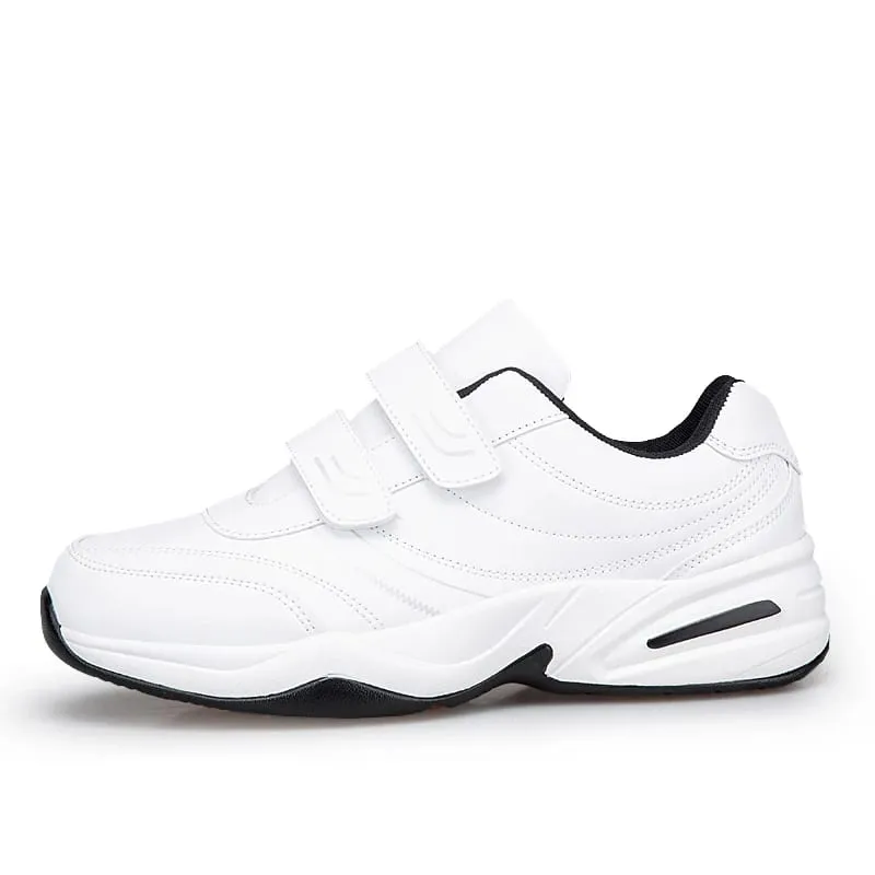 Men's Adjustable Hook and Loop Leather Sneakers Casual Sports Shoes White Sneakers Masculino Zapatillas Deportivas Tenis