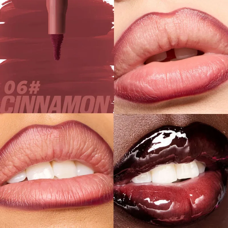 กำมะหยี่สีน้ำตาล Lip Liner ดินสอ Nude Matte Waterproof Non-stick Cup Cherry Red Lip Liner Lip Contour ปากกาลิปสติกแต่งหน้าสำหรับผู้หญิง