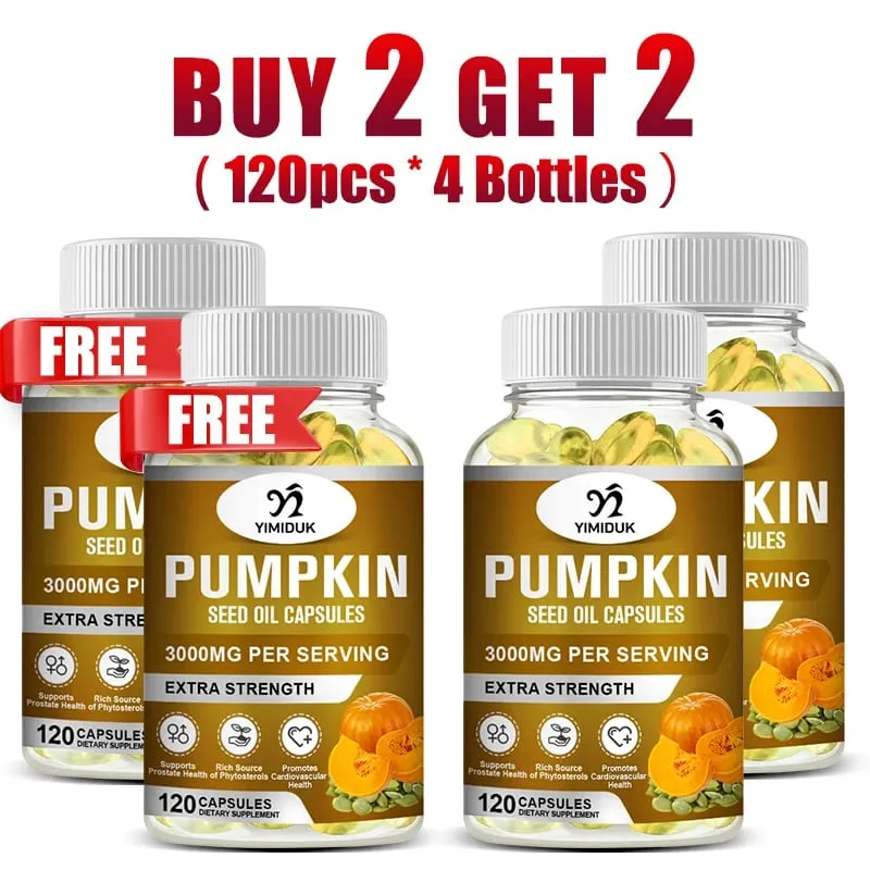 Buy 1 Get 1 Free! Pure Pumpkin Seed Oil Supplement Support Promotes Hair Growth Skin Health & Hormone Balance Restful Sleep