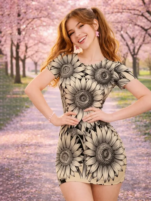 Womens Short Sleeve Bodycon Mini Dress Slim Fit Crew Neck Floral Print Casual Summer Party Weekend Lightweight Vacation Sundress — image 10