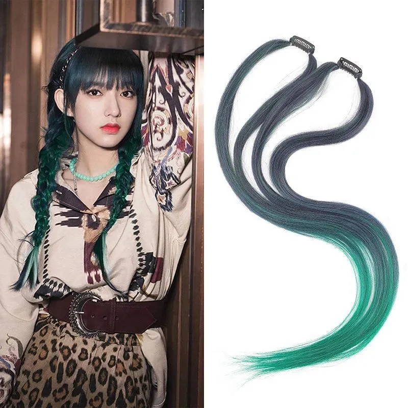 2PCS 60cm Synthetic Long Straight Hair Clips Rainbow Hair Extension Colored Red Green Blue Hairpiece for Women — image 15