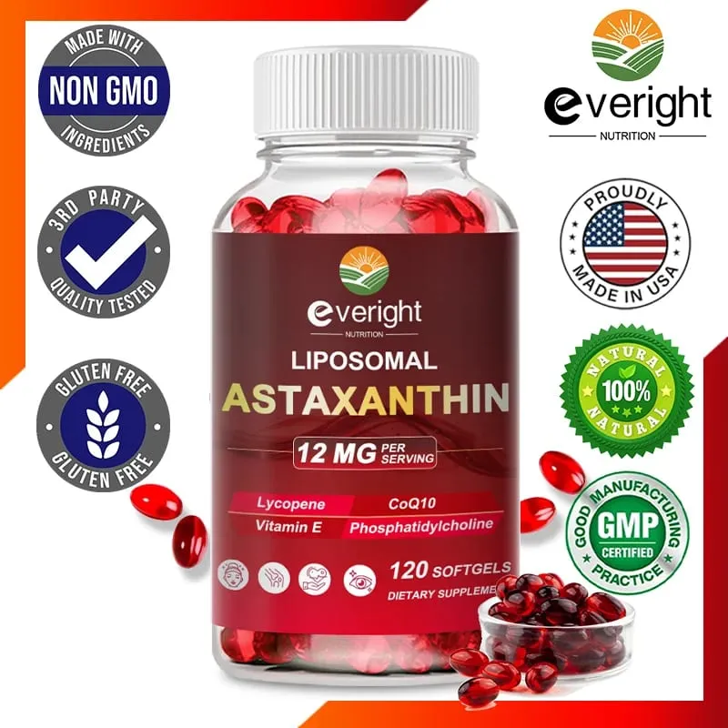Liposomal Astaxanthin Supplements na may Lycopene CoQ10 Lutein Vitamin B6 E Zinc Antioxidants para sa Malusog na Balat na Pagtanda ng Mata