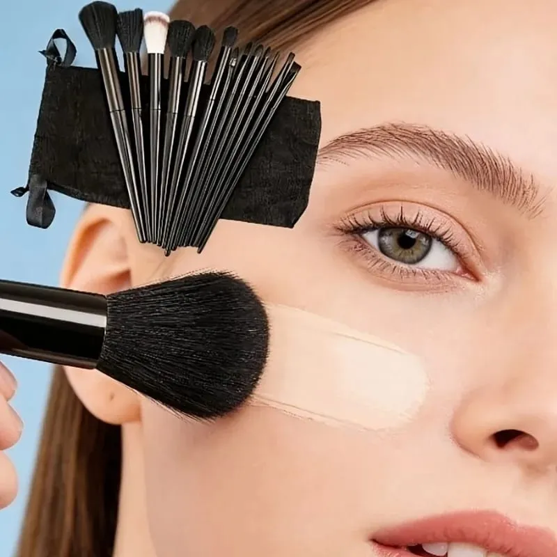 16Pcs Makeup Brush Set w/ Pouch & 2 Sponges Vegan Soft Bristles Full Face Kit Foundation Contour Eyeshadow Lip Gift