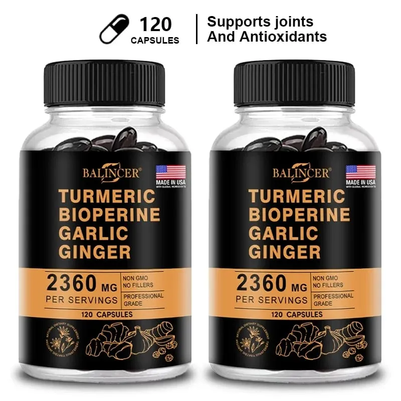 4-in-1 Turmeric Ginger Supplement with Pepperin 2360 Mg with Garlic Curcumin Black Pepper for Joint Digestive & Immune Support