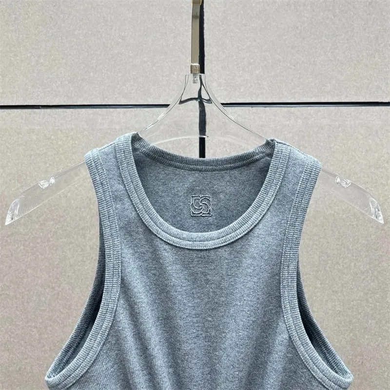 Women's vest New elastic knitted slim fit sleeveless top for summer 2026 Cotton blend round neck pullover women's corset T-shirt — image 4