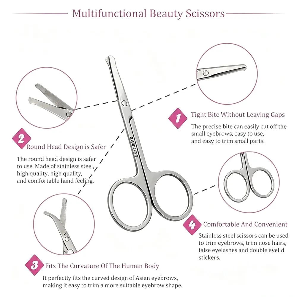 Stainless Steel Round Safety Nose Hair Scissors Makeup Tool Eyebrow Scissor-1Pcs — image 3
