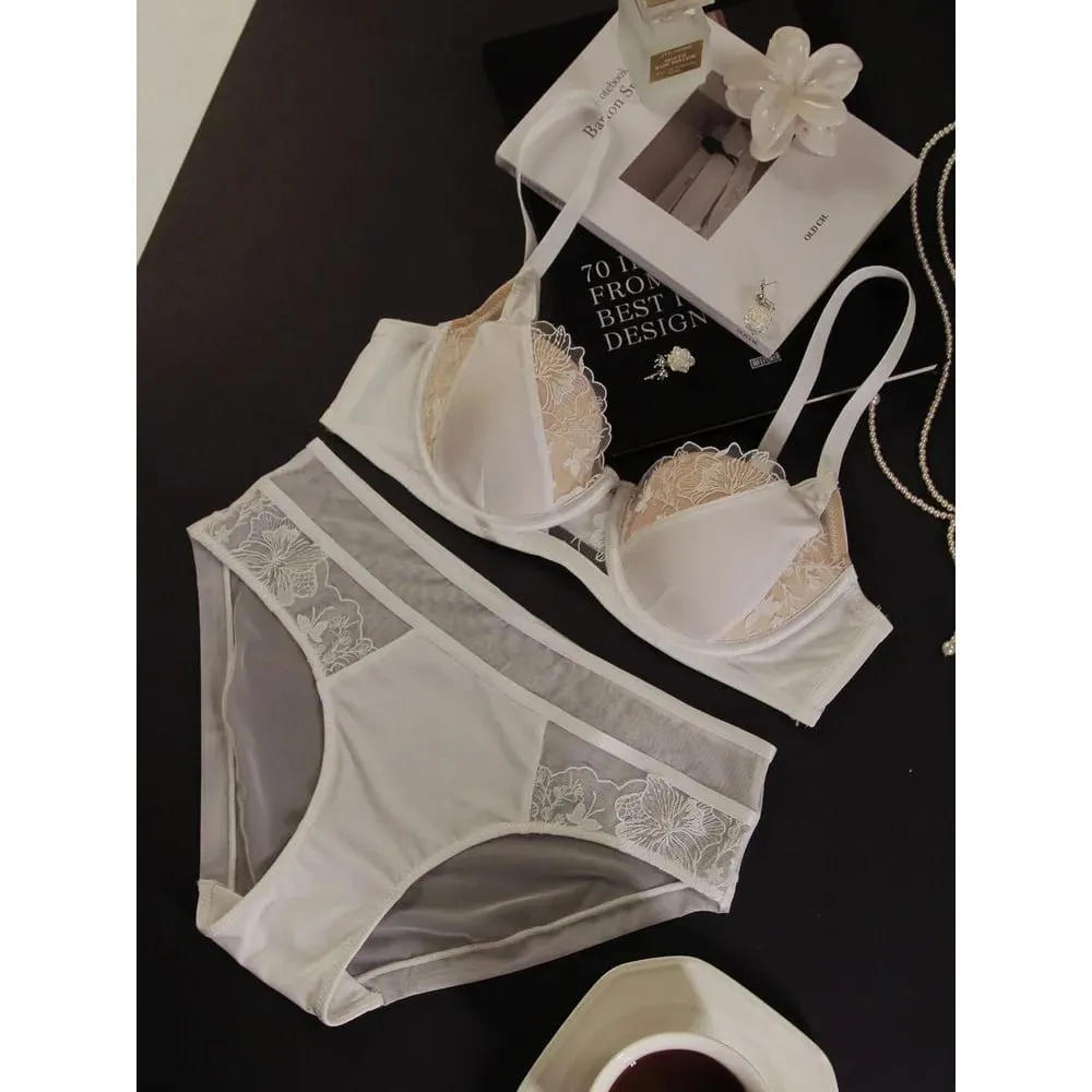 Plus Size Color Block Lace Bra Set Thin Cup Full Coverage Support Big Bust D Cup Lingerie Set Curvy Ladies Daily Wear — image 3