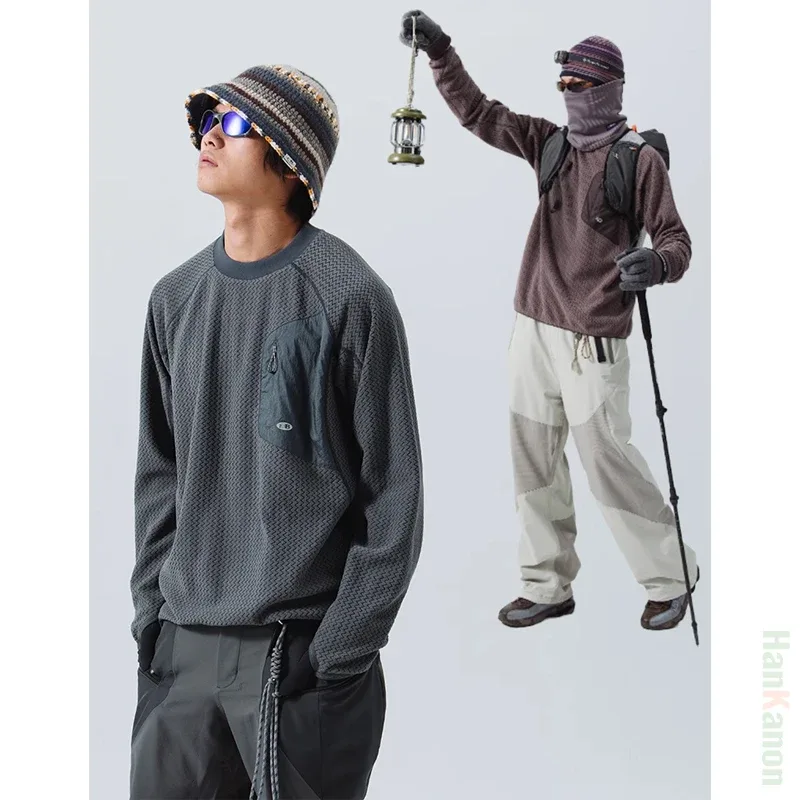 Mountain-Ready Crewneck: Engineered with Ribbed Neck Reflective Logo & Secure Chest Pocket for Outdoor Style Unisex