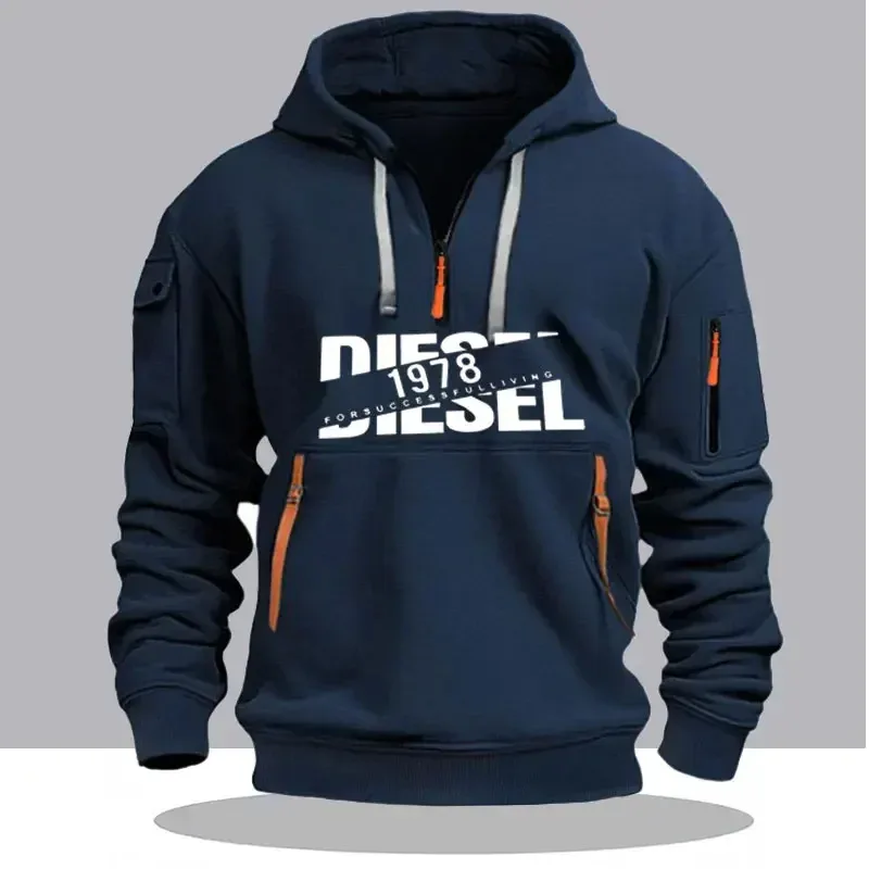 Men Casual Hooded Collar Drawstring Hoodies Sweatshirts Long Sleeve Shirts Outdoor Streetwear Lightweight Zipper Design Pullover — image 3
