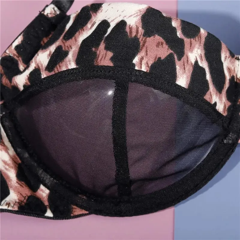 Exotic Lingerie Set Women Leopard Seamless Underwear Sexy Mesh Romantic Patchwork Bra Thong Comfortable Female Bra Brief Sets — image 6