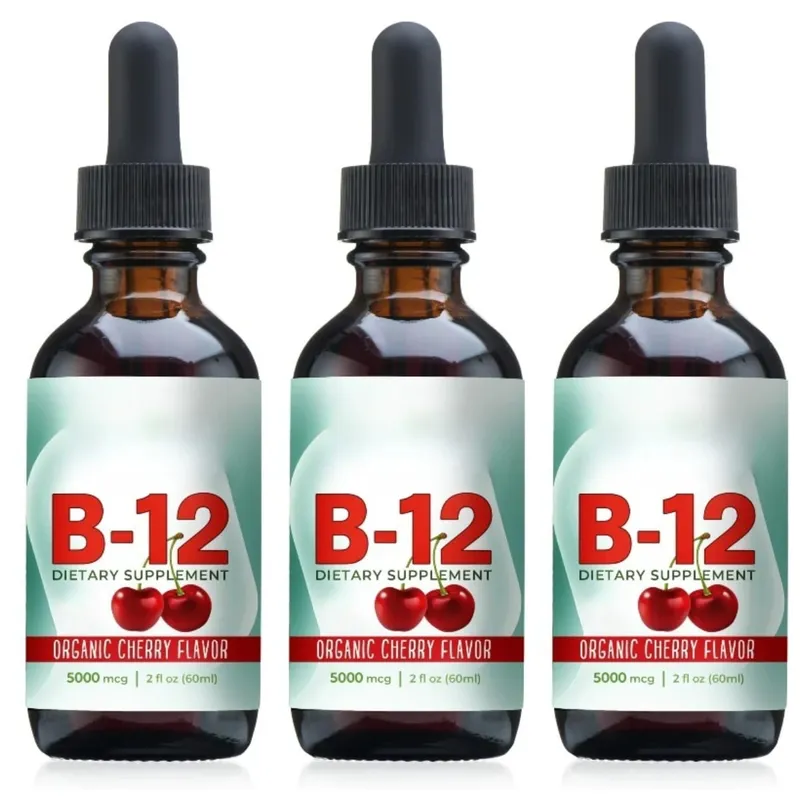 Cecair Vitamin B12 Methylcobalamin Menjatuhkan 5000 Mcg Perisa Ceri 2 Fl Oz 60 Hidangan Suplemen Harian Tanpa Gula Vegan