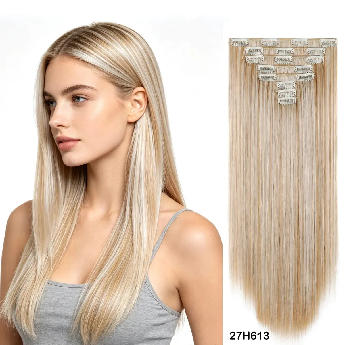 Clip In Hair Extensions Full Head 8 Pieces 17 Clips Synthetic Straight 24 Inch Matte Hair Set Multiple Colors