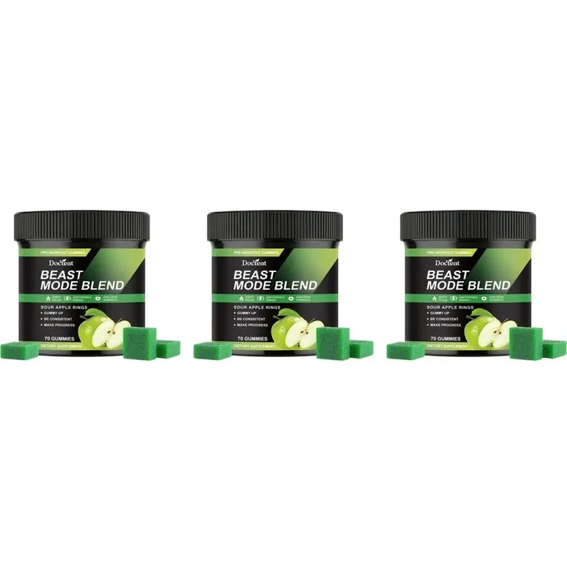 Docteat Beast Mode Blend Pre Workout Gummies Energifokus & uthållighet Stöd för styrketräning och aktiva gym dagar 70 Count — image 9