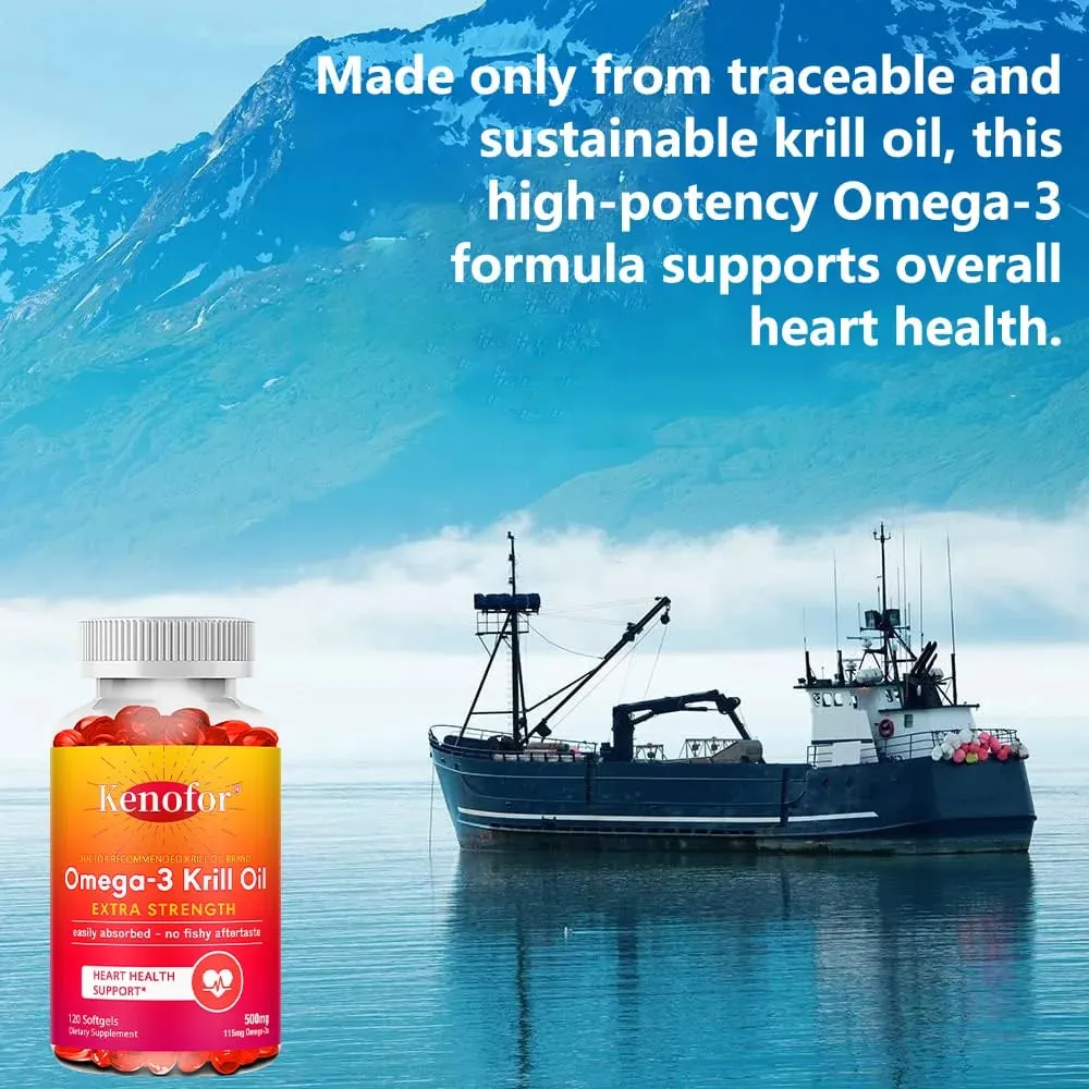 Antarctic Krill Oil 500mg Omega 3 Fatty Acid Supplement High Potency EPA & DHA Krill Oil Astaxanthin Supports Heart Health — image 6
