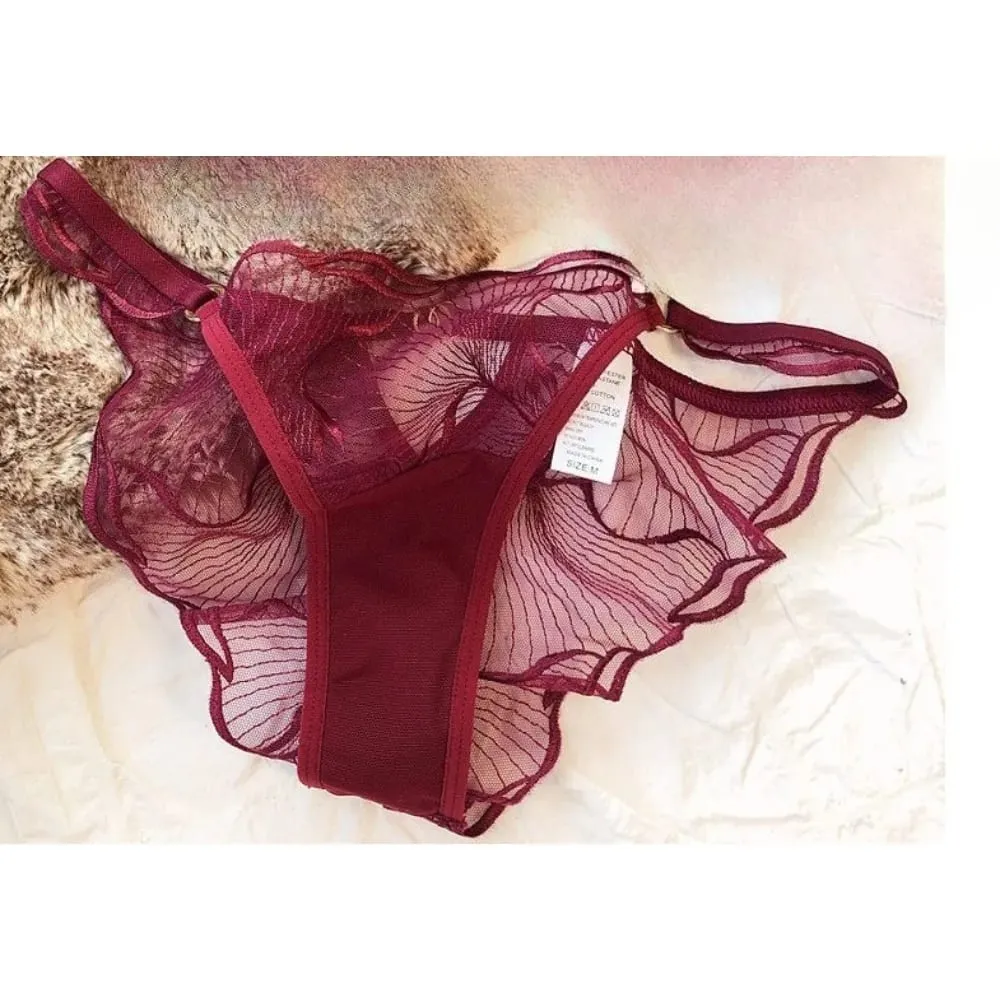 French Floral Embroidery Lace Bra Set For Women Ultra Thin Sheer Minimizer Bra Hollow Out Lingerie Brassiere Lightweight Fabric
