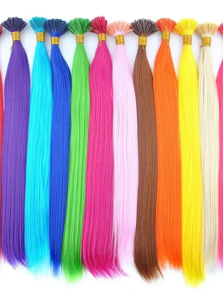 Synthetic Colored I-Tip Stick Hair Extensions Straight Hair 16 Inch For Women High Temperature 10 Strands/Pack Colors