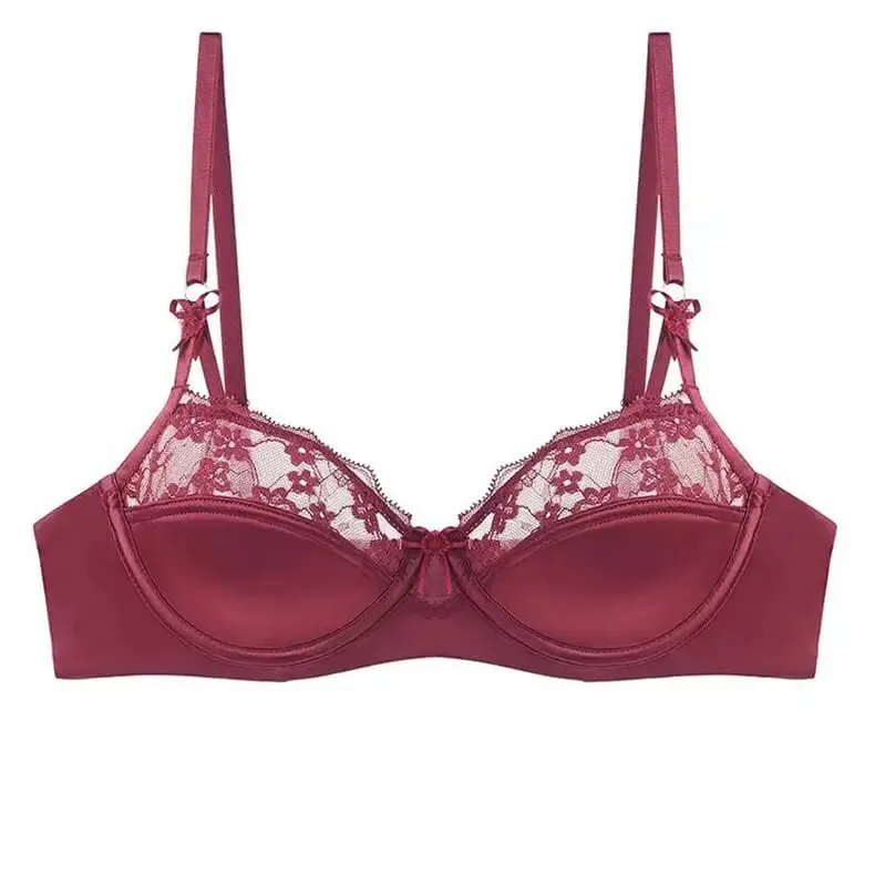 Women Thin French Half Cup Lace Bra Set Minimizer for Big Bust Push Up Anti-Sagging Side Support Comfort Sexy Daily Lingerie Set — image 10