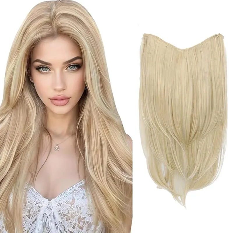 22 inch Synthetic One-Piece Hair Extensions | Inward-Curled Ends | BB Clips Easy Wear No Damage | Instant Volume & Length