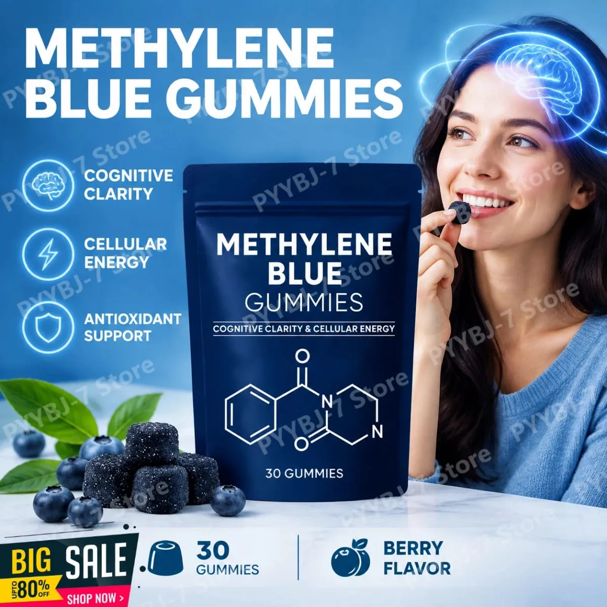 Methylene Blue Gummies with PQQ NAC Vitamin B2 & B3 Supports Cognitive Clarity & Cellular Energy Brain Nutrient for Adults 30Ct — image 1