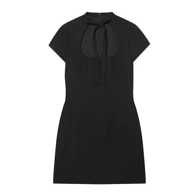 Cut Out Front Bow Tie Mini Dress Women's Polka Dot Short Sleeve Bodycon Dress Spring Summer Sexy Fashion Party Dress