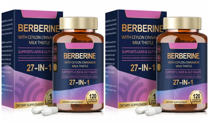 27 in 1 Berberine Supplement with Ceylon Cinnamon Milk Thistle for Liver Gut Health Immunity Men & Women 120 Vegan Capsules