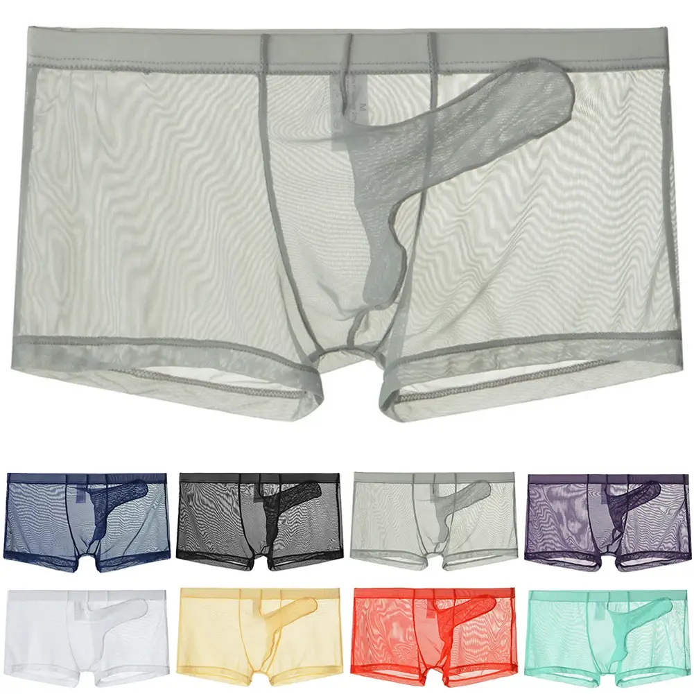 Biancheria intima leggera trasparente da uomo sexy in rete trasparente trasparente con boxer traspiranti, mutandine boxer maschili con separazione di proiettili — image 4