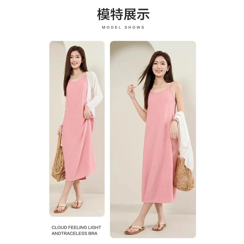Original Black White Chiba Pleated Suspender Fashion Slimming Dress Women's Casual All-Match Loose Drooping Dress — image 10