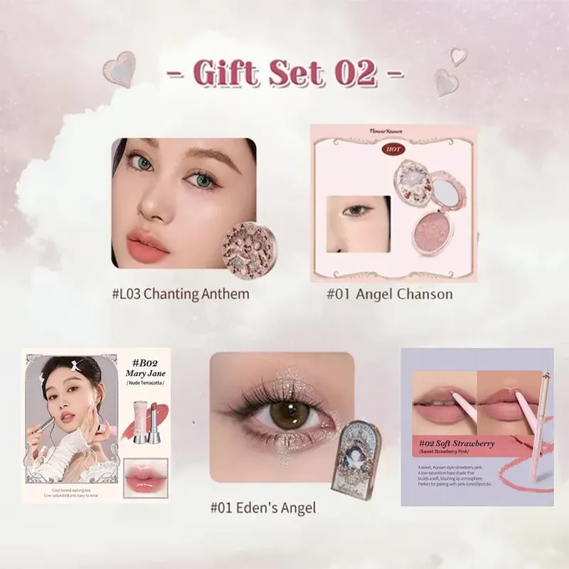 Flower Knows Make-up-Set, komplettes professionelles Make-up-Geschenkset, Meerjungfrauen-Engel-Highlight-Schwan-Lippenstift, 5-teiliges Set