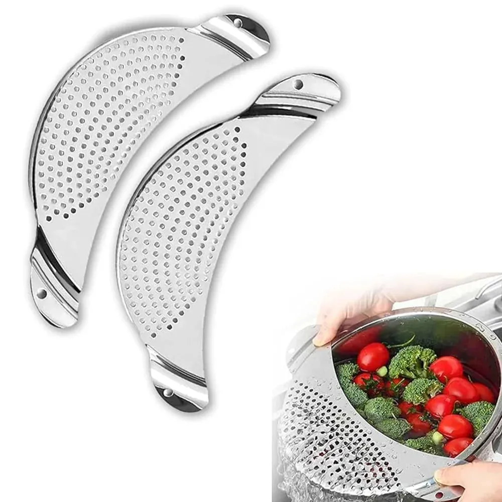 1/2Pcs Pot Strainer Set Stainless Steel Universal Fit Dishwasher Safe Colander for Fruit Veggie Pasta Home Kitchen Cooking — image 8