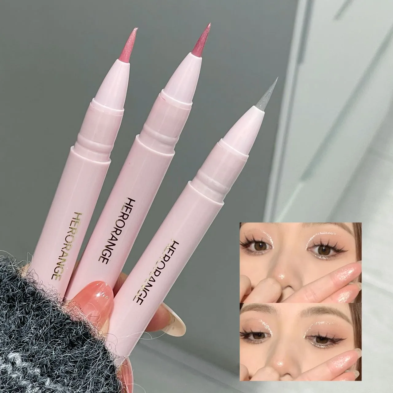 Peach Pink Lying Silkworms Eye Highlighter Liquid Pearly Glitter Shimmer Moisturizing Eyeshadow Brighten Eye Liner Korean Makeup
