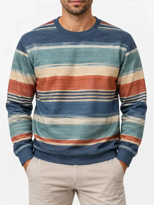 Pánská Vintage mikina s pruhovaným výstřihem Ležérní Pulovr s dlouhým rukávem Color Block Podzim Streetwear Každodenní móda Klasický top