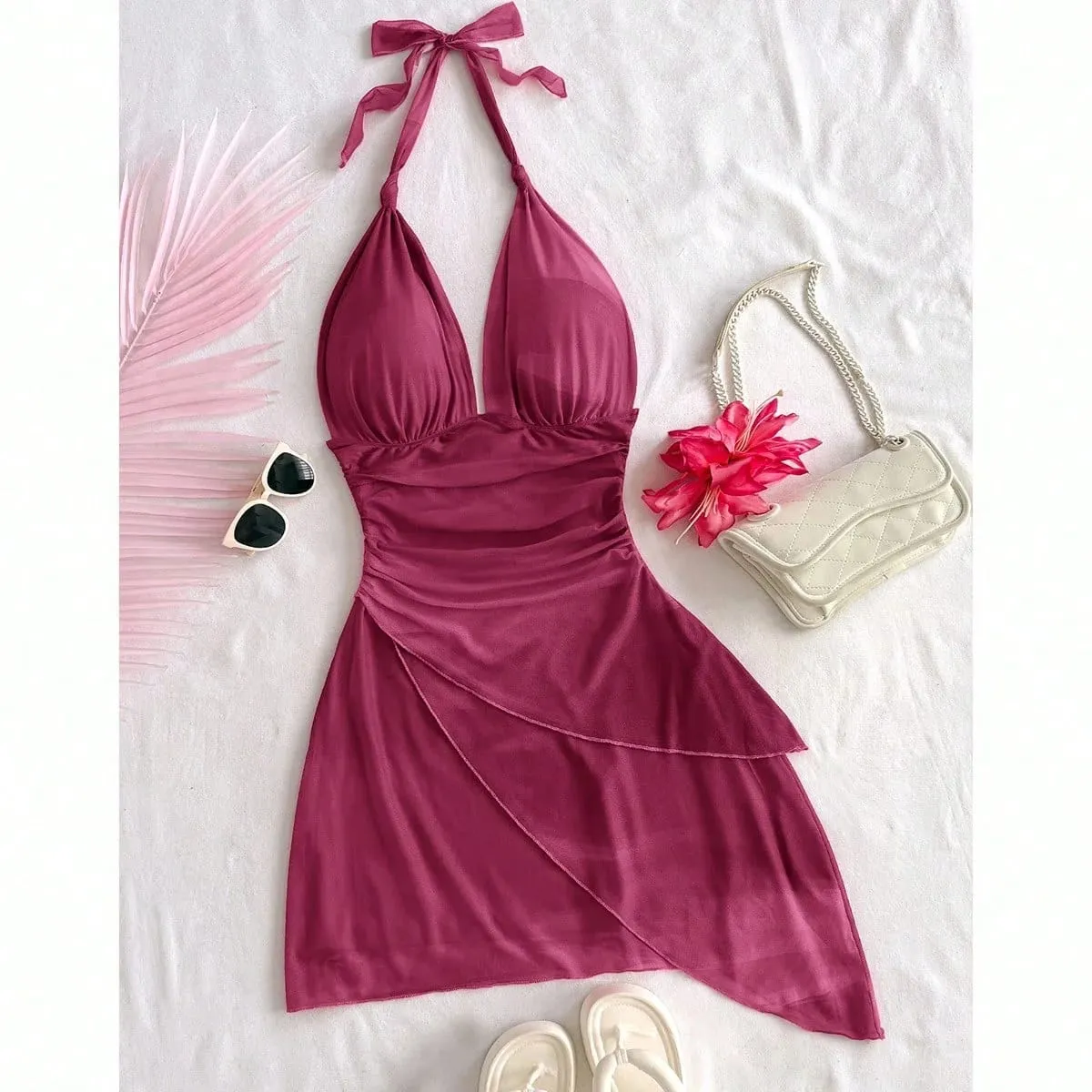 2025 Fashion Design sense Chiffon sleeveless sexy tight deep V short sexy pure backless dress — image 6