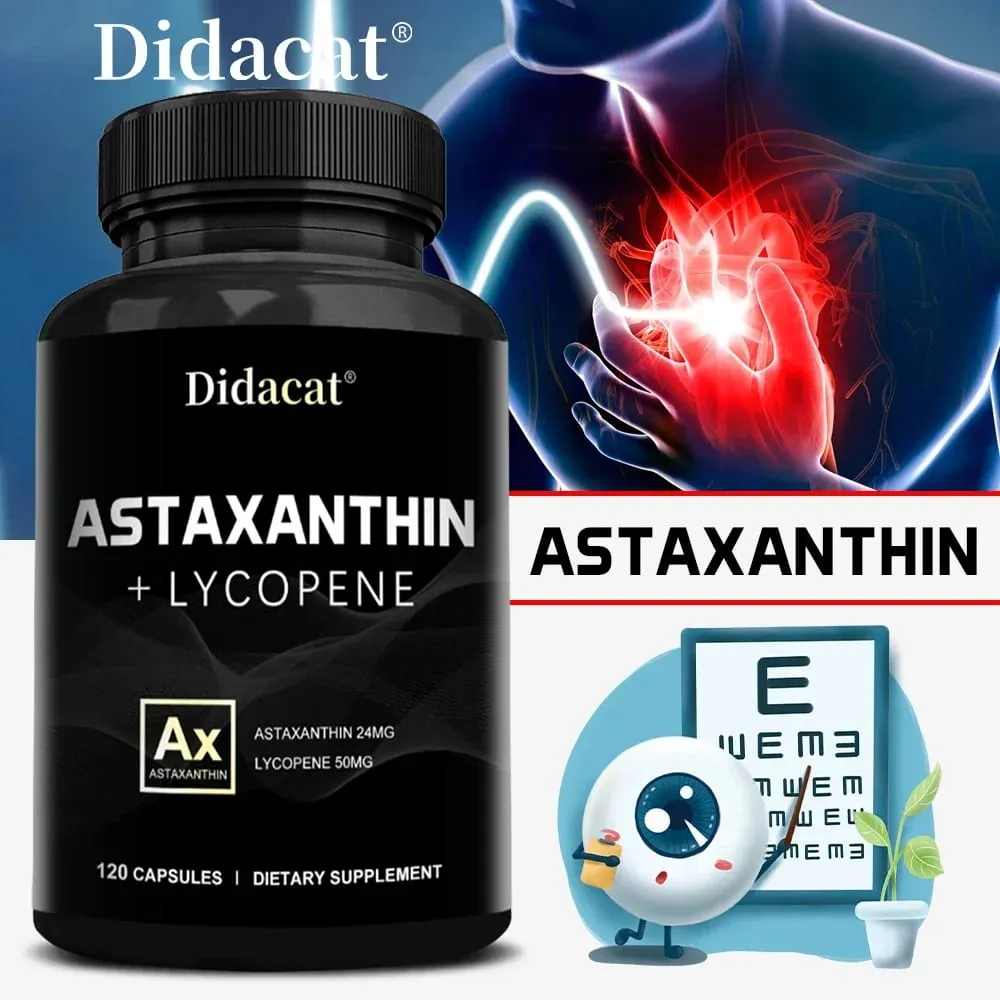 Icelandic Astaxanthin 24mg + Lycopene 50mg Heart Brain Joint Immune Antioxidant Dietary Supplement - 120 Capsules — image 1