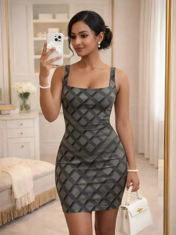 Women Square Neck Fitted Mini Dress Sleeveless Slim Fit Weekend Brunch Date Casual Elegant Outfit for Garden Beach Cruise Fit — image 13