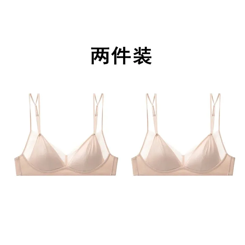 Modish Leopard Intimate Set Non-wire Thin Triangle Bra Breathable Summer Nude Fabric Small Chest Firm Gathering Womens Indoor