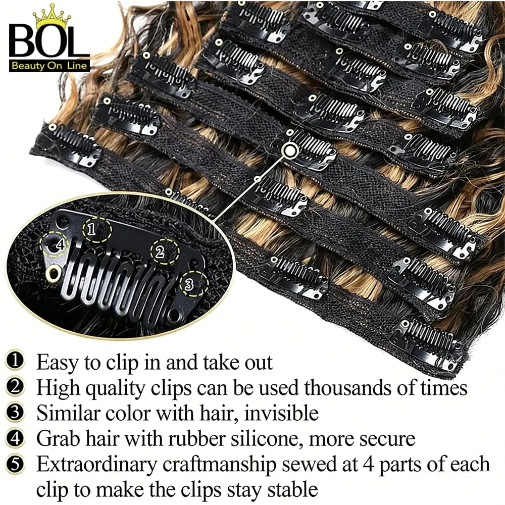 24Inch Synthetic Deep Wave Clip In Hair Extensions 7Pcs/Set 140g Fake Hair Full Head Hairpiece Curly Clip Ins Hair For Women — image 5