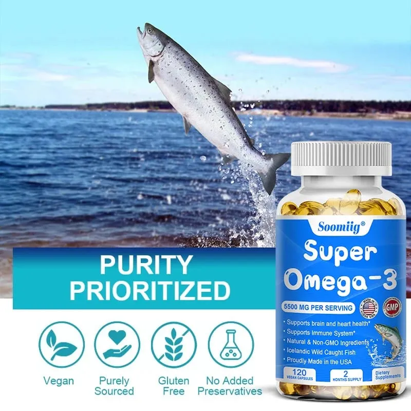 Kapsle s trojitým účinkem Omega-3 rybí olej + DHA + EPA - Podporuje zdraví kloubů a mozku a zlepšuje imunitní funkci Antioxidant