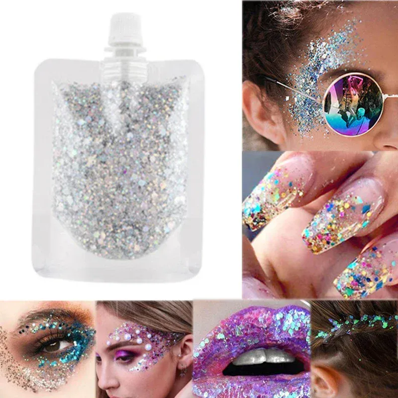 Gel à paillettes pour le visage et les yeux, crème scintillante pour scène, fête, maquillage coloré, lèvres, cheveux, ongles, cosmétique, Festival, fard à paupières, 40ML