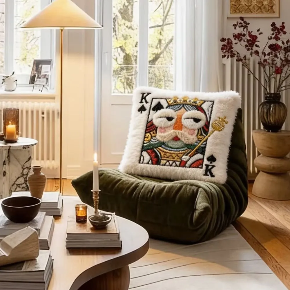 Patchwork Style Poker Card Cushion 3D Big Eyes Card Game Theme Plush Cushion High-Value Design Patchwork Pillow Gift Giving — image 4
