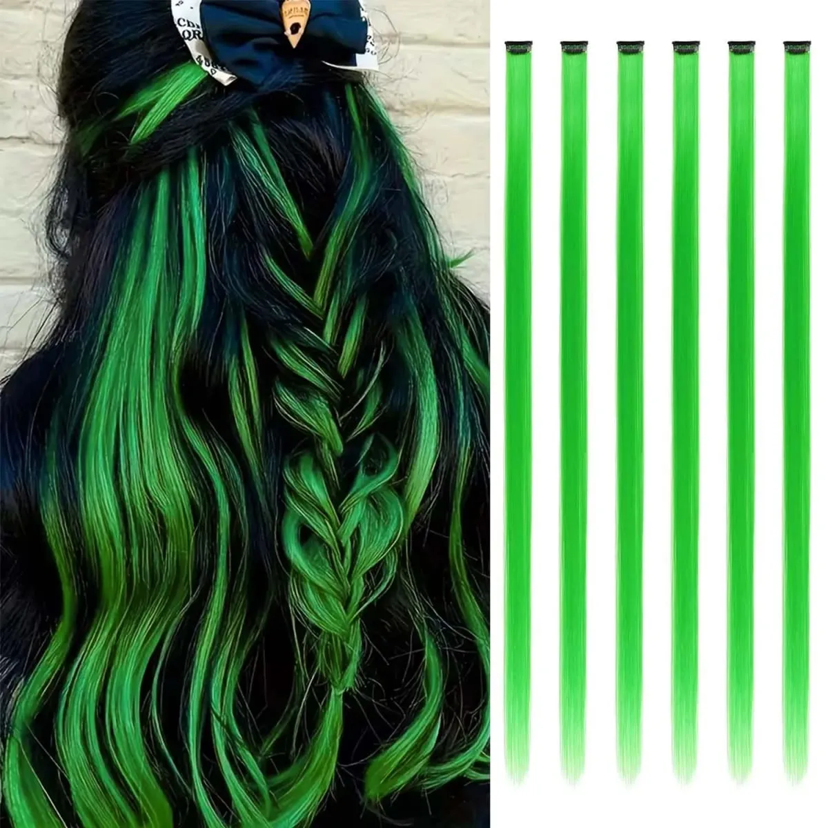 Estensioni a clip da 6 pezzi Estensioni sintetiche per capelli colorati da 24 pollici Punti salienti del partito Posticci lunghi dritti per donne Ragazza per bambini