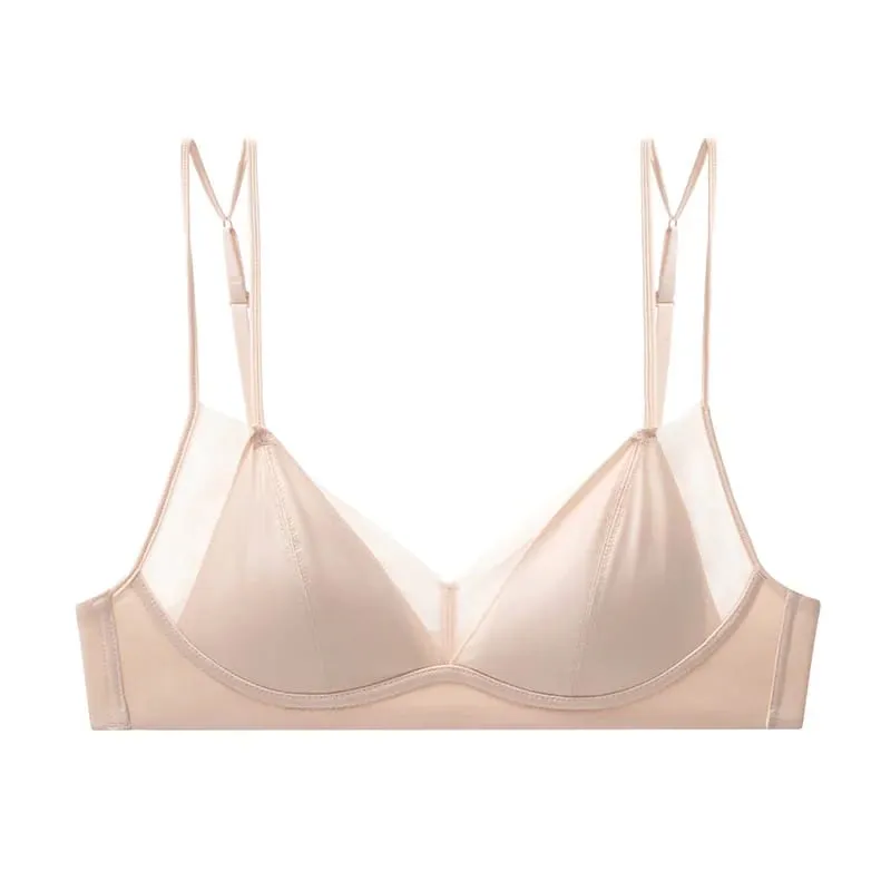 Modish Leopard Intimate Set Non-wire Thin Triangle Bra Breathable Summer Nude Fabric Small Chest Firm Gathering Womens Indoor
