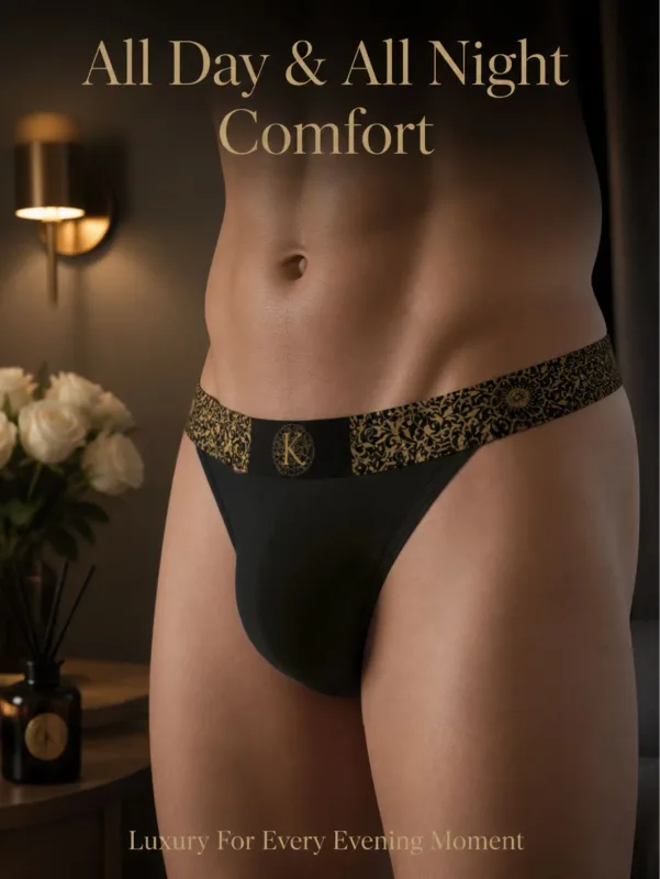 Bikinitrosor med höga ben för män Vintage Festlig utsmyckad Svart-guld Elastisk midja Stretch Svett Avdunstande underkläder Datum Jubileum