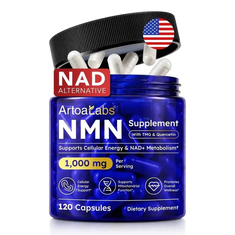 ArtoaLabs NMN Capsules 1000mg with TMG & Quercetin Supports Anti Aging DNA Repair NAD+ Metabolism Cellular Energy | 120 Count