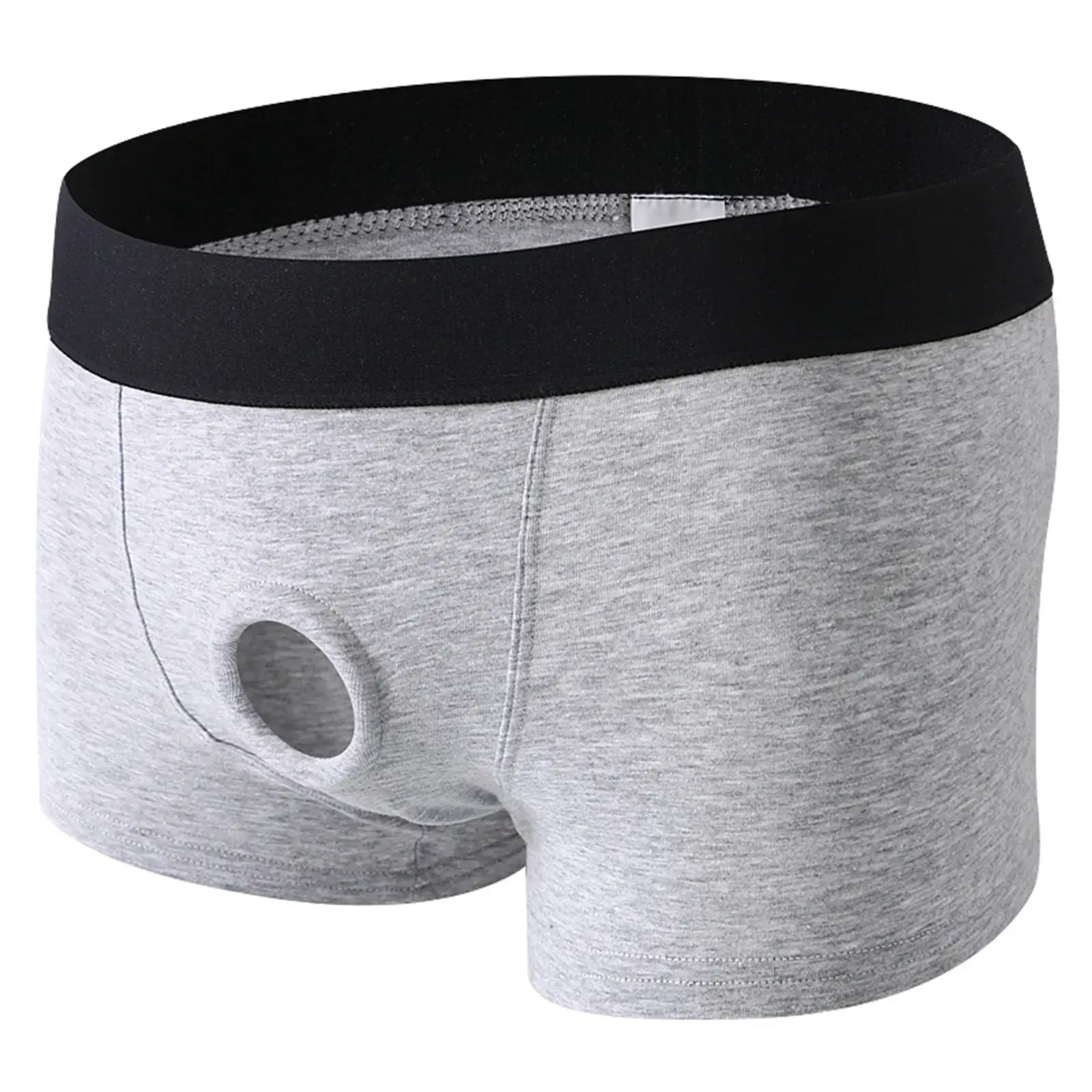 Men's Boxers Front Hole Pouch Underwear Silicone Cockring Sexy Boxershorts Malapad na Waistband Cotton Underpants Hollow Out Lingerie — image 2
