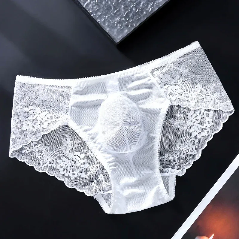 Erkek Dantel Külot 3d U Dışbükey Kese Iç Çamaşırı Buz Ipek Nefes Ince Iç Çamaşırı Seksi Alçak Külot Sissy Feminizasyon