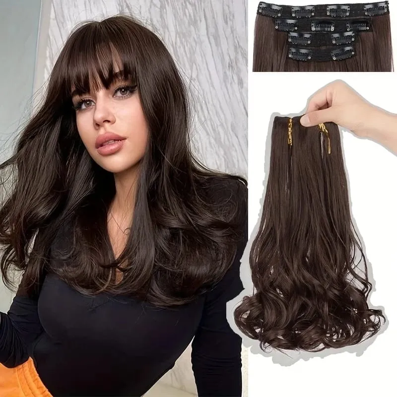 Synthetic 14Inch 4pcs/set Short Beach Wavy Curly Clip In Hair Extensions Heat Resistant Hairpiece For Women Daily Use — image 2
