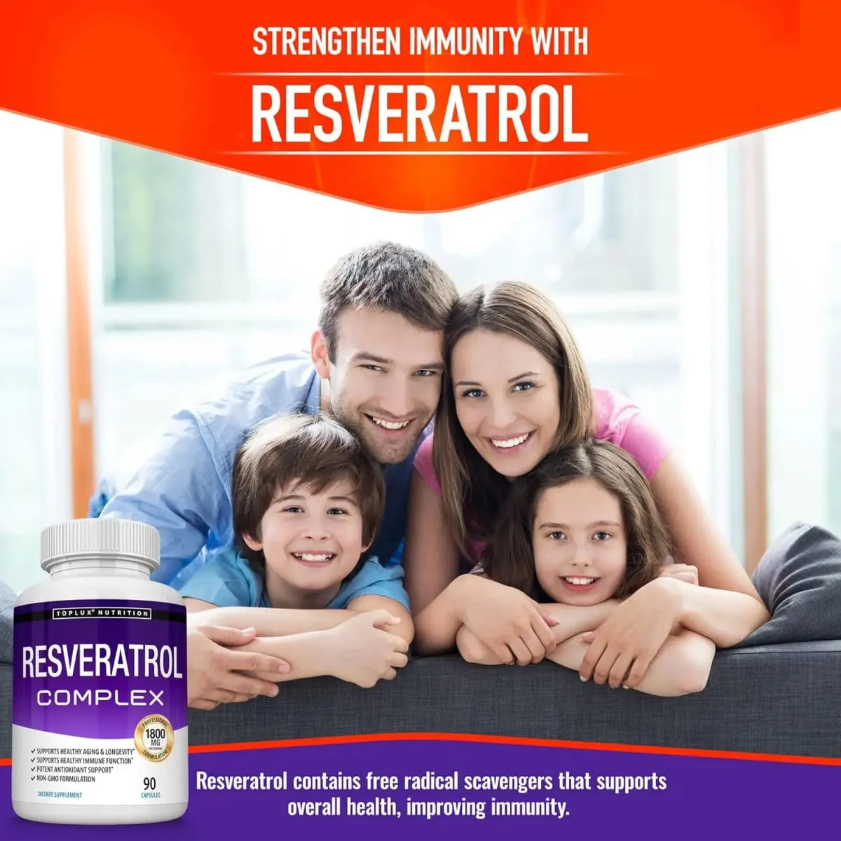 Resveratrol Complex Supplement 1800mg Antioxidant Pills for Healthy Aging Overall Health Immune System Brain Function 90 Caps — image 6
