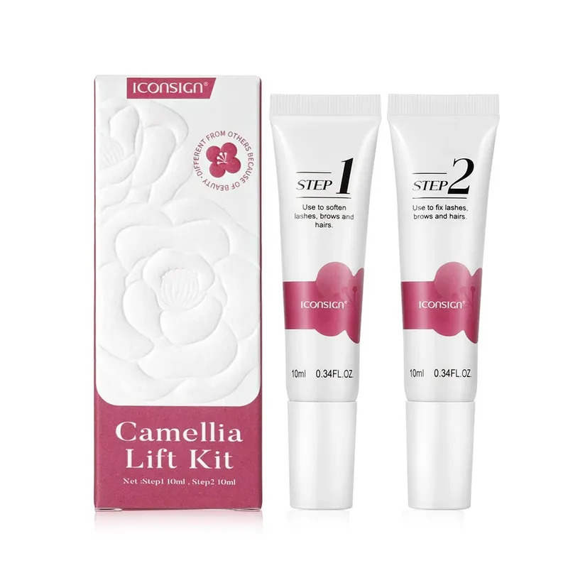 Kit de levantamento de cílios flor de camélia vegano 8-12min rápido suave encaracolado sem danos aos cílios conjuntos de beleza para presente de cuidados com a sobrancelha